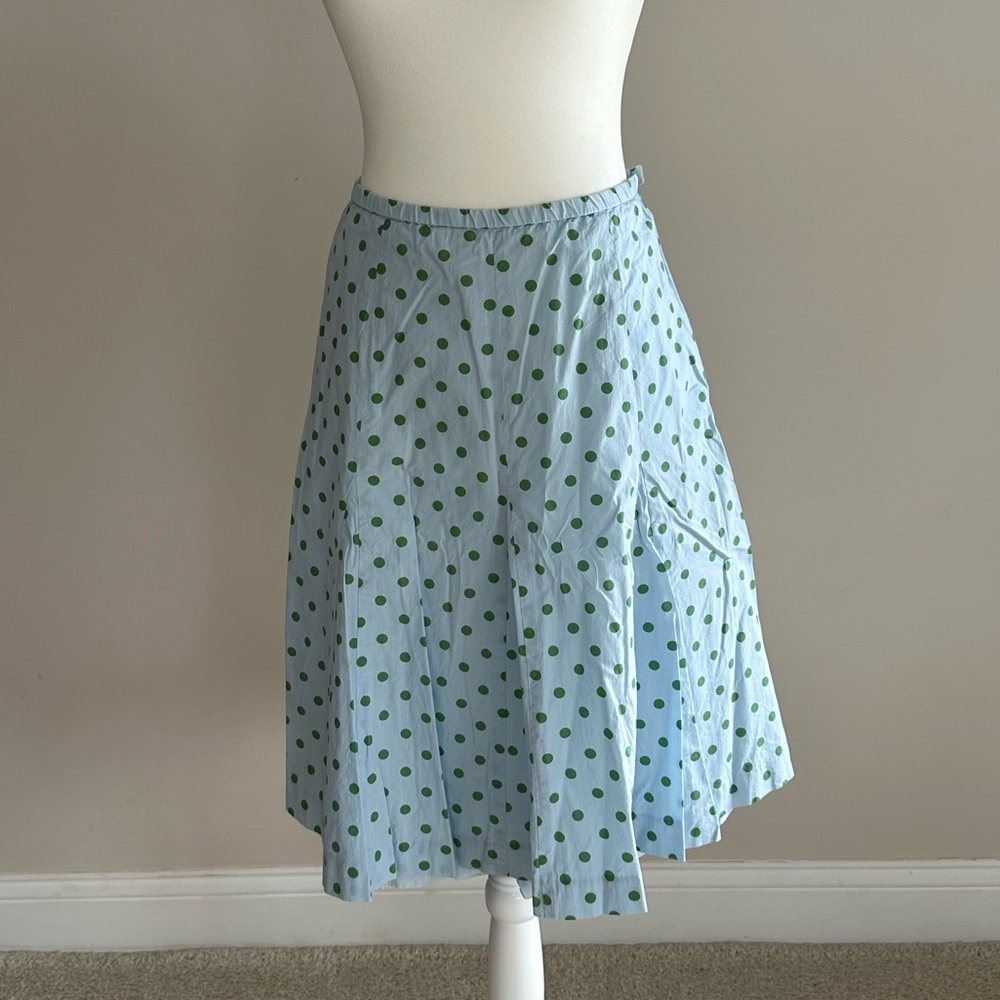 Garnet Hill A-Line Skirt - Green Polka Dots on Light Blue